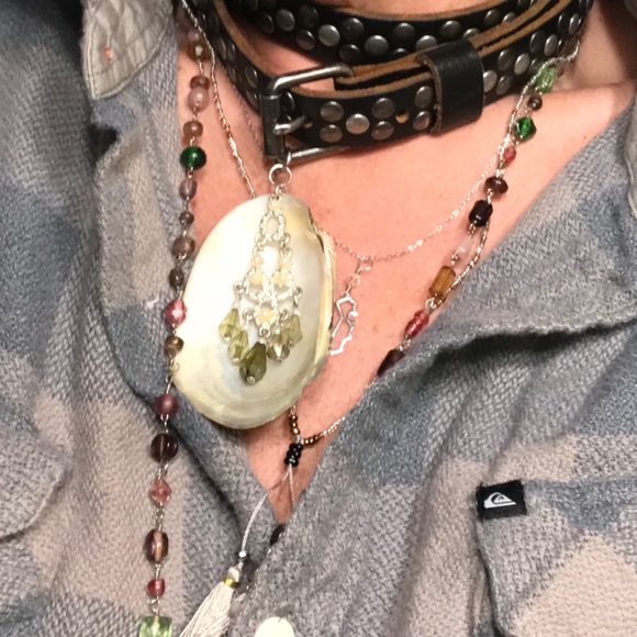 Boho Leather Choker Statement Shell  Vintage Jewel - Picture 6 of 6